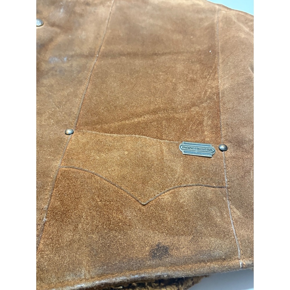 Vintage Pioneer Wear Mens Brown Leather/Sherpa Lined Vest Western Cowboy Size 42 - Picture 14 of 15